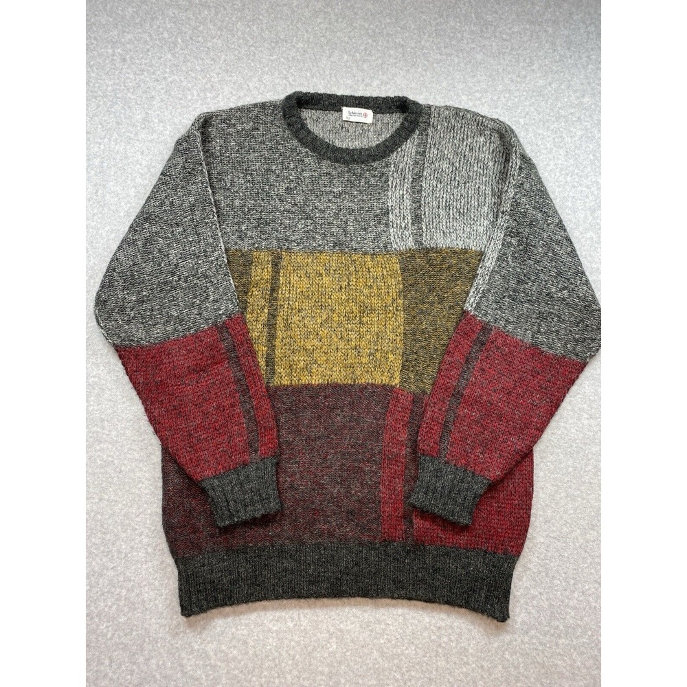 Schiesser Sweater‎ Mens Large Gray Colorblock Wool Pullover Cozy Y2K Grandpacore
